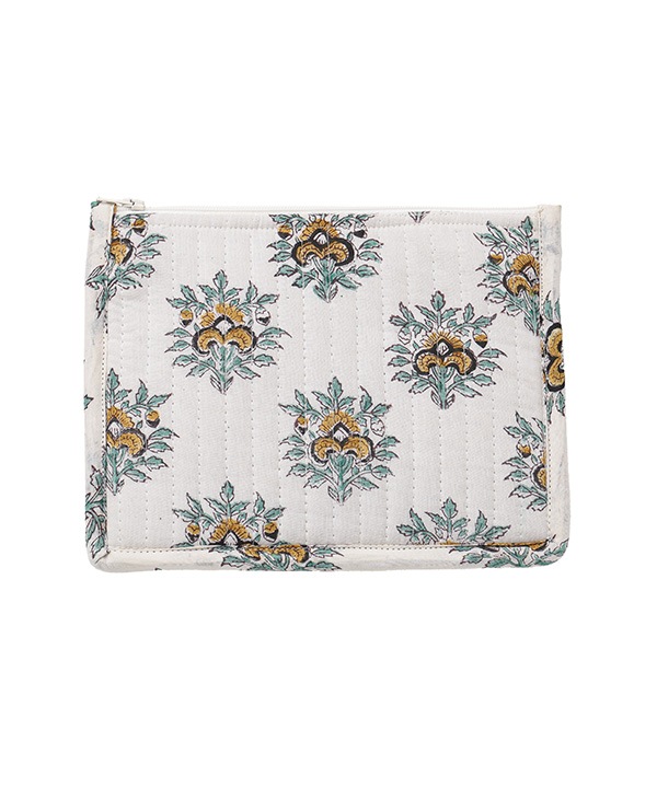 ブロックプリント キルティング フラットポーチ