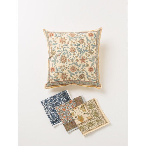 ブロックプリント クッションカバー(イエロー)