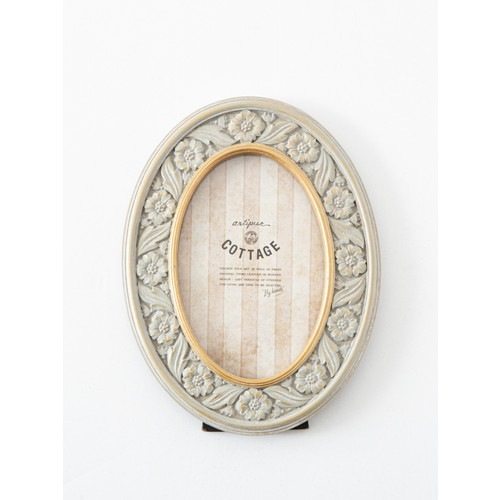 フラワーオーバルフォトフレーム(グレー)