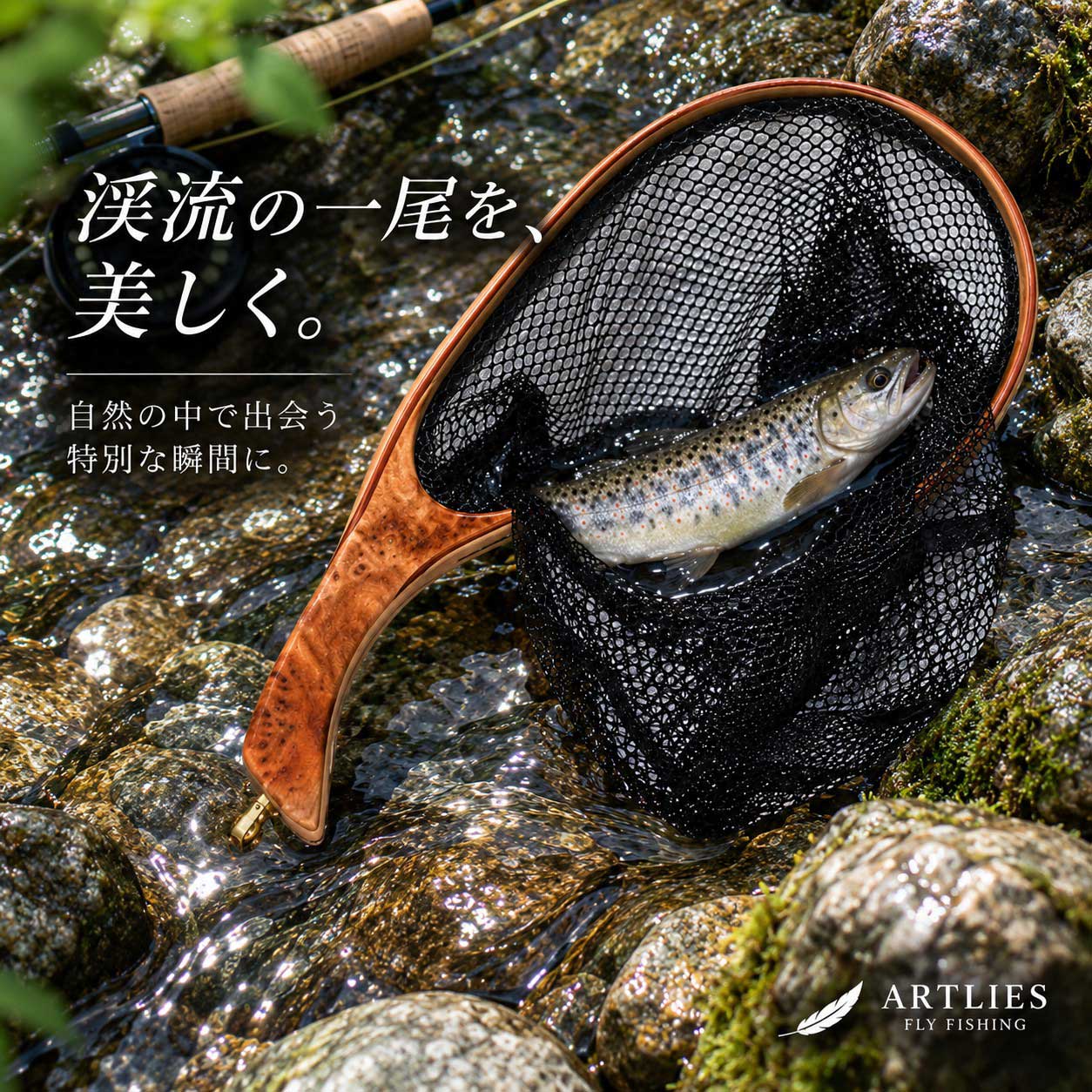 ランディングネット 木製 ラバーネット 渓流 トラウト 20～30cmクラス