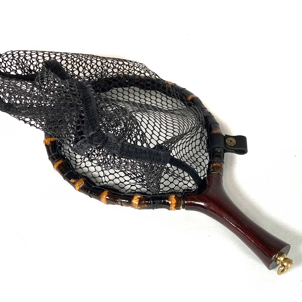 ランディングネット おすすめ 黒竹・木製 木目 ラバー 渓流 Sサイズ