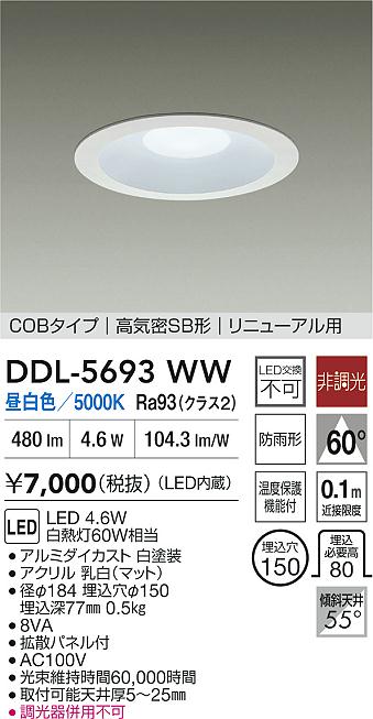 大光電機 屋内・屋外兼用ベースダウンライト DDL5693WW 昼白色 Φ150