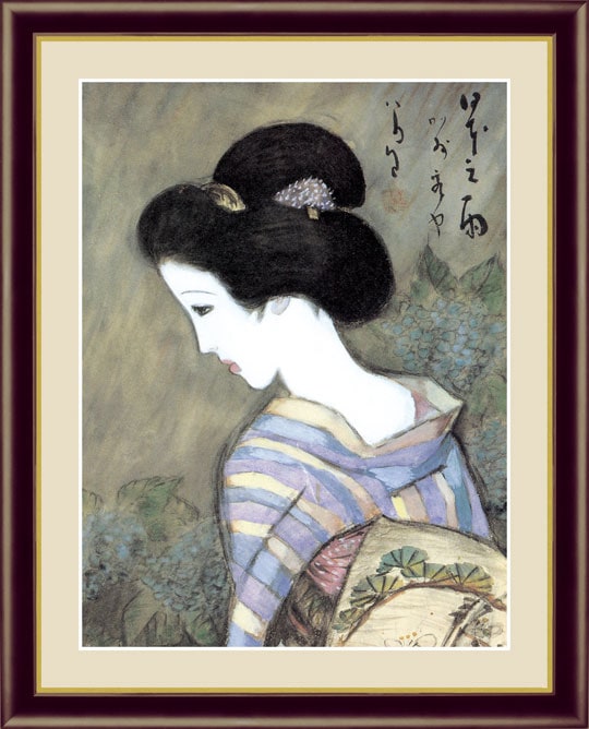 竹久夢二、『夕涼み』、希少な画集画、新品高級額・額装付 snk-j2-125-1.jpg