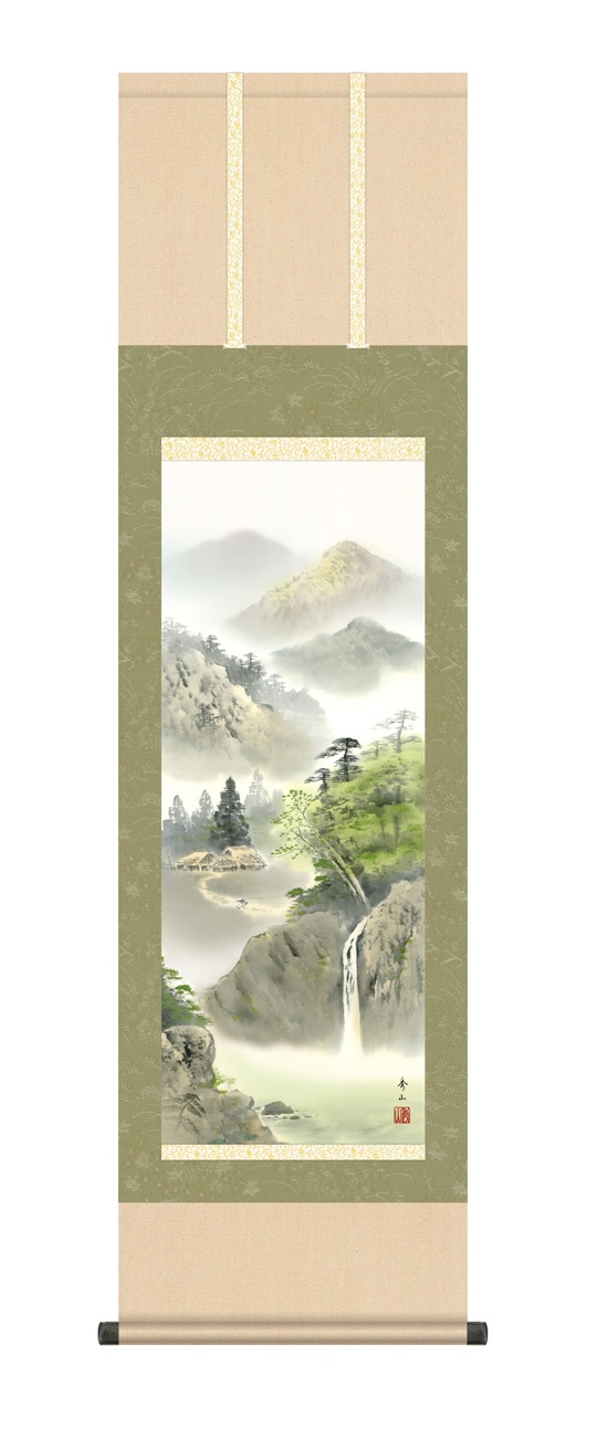 山水画 掛軸 赤と緑の風景 楽天市場】掛け軸 赤富士飛翔 熊谷千風 山水画 山水画掛軸 尺五