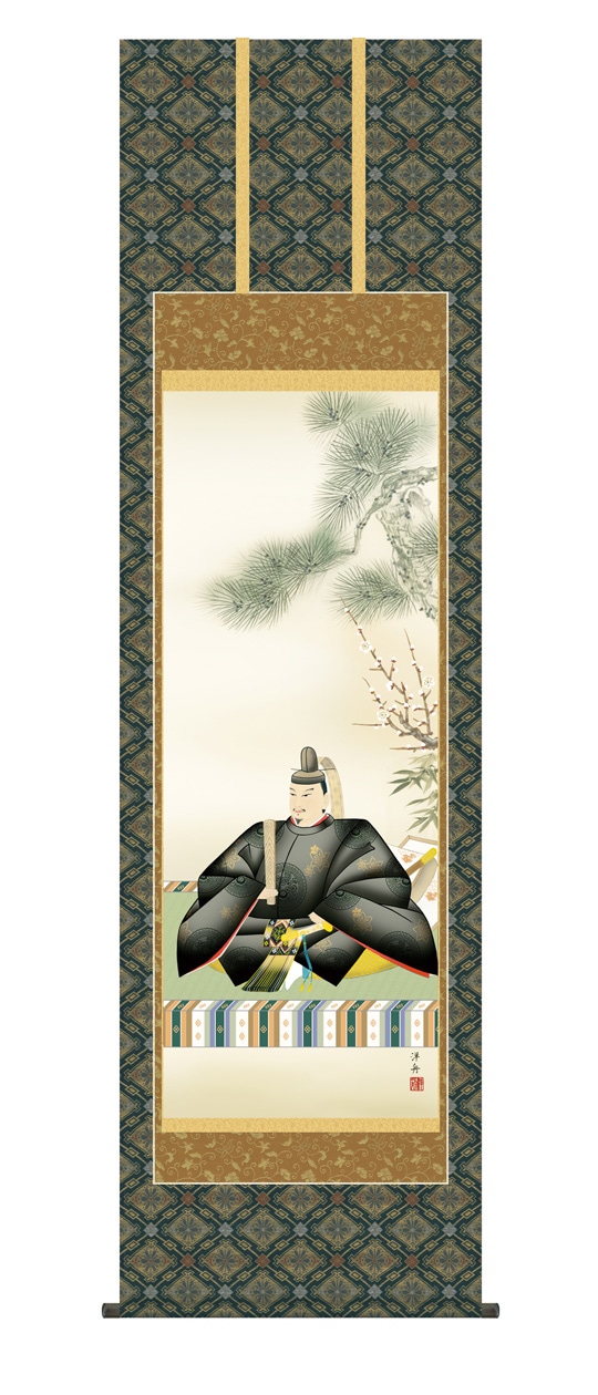 小野洋舟 天神 幅44.5×高さ約164cm 洛彩緞子本丸表装 掛け軸 床の間 モダン 和風 尺三 慶祝画掛軸 天神 小野 洋舟 幸洋会 約