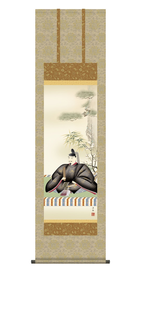小野洋舟 天神 幅44.5×高さ約164cm 洛彩緞子本丸表装 掛け軸 床の間 モダン 和風 尺三 慶祝画掛軸 天神 小野 洋舟 幸洋会 約