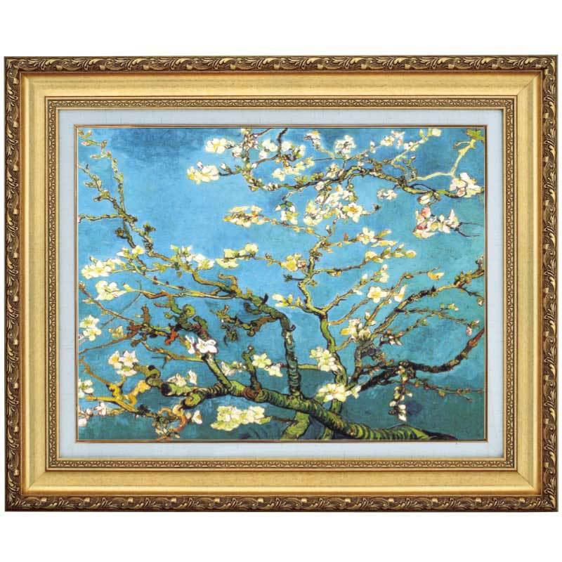 ★秀作★ 手書き油絵 ゴッホ 花咲くアーモンドの花 額付 絵画 油彩画 手書き油絵 ゴッホ 花咲くアーモンドの枝 肉筆絵画 インテリア