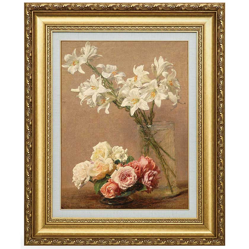 バラと水仙』 ラトゥール 10号 立体複製名画 額装付 【ポイント5