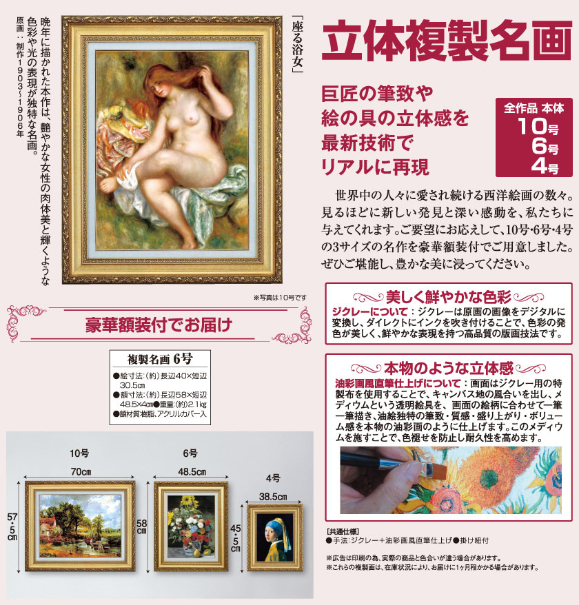ルノワール 座る浴女 F6　　　（ルノアール）　6号　油彩　人物画　554×463mm 送料無料 油絵 直筆仕上げルノワール 座る裸婦 F10 額入り
