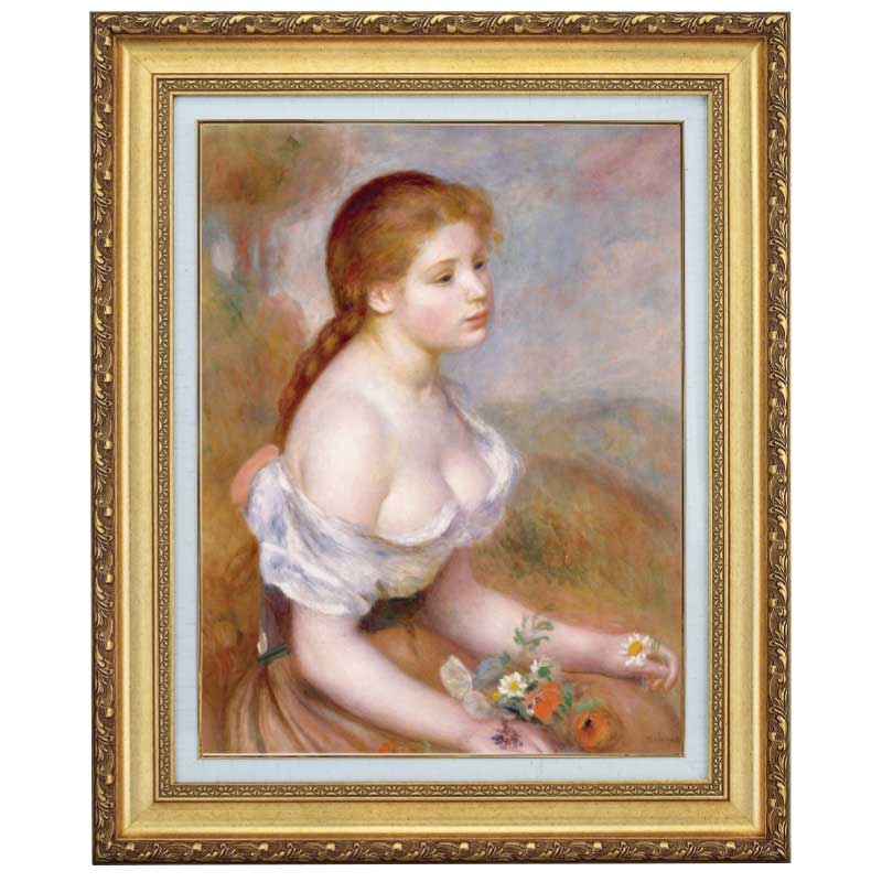 雛菊を持った若い娘』 ルノワール 10号 立体複製名画 額装付 印象派 19