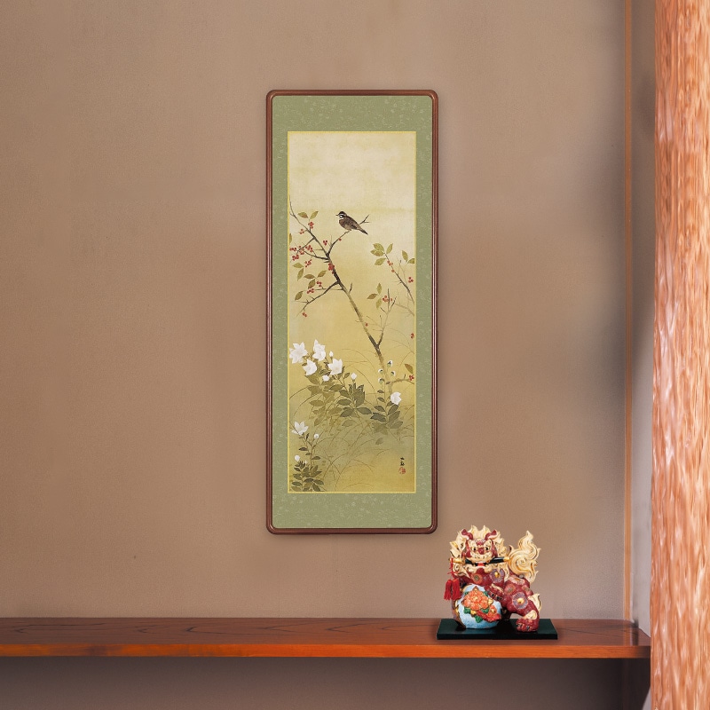横山大観『四季花鳥・秋 晩秋』高級女桑縁額〈複製〉 日本画 模写複製