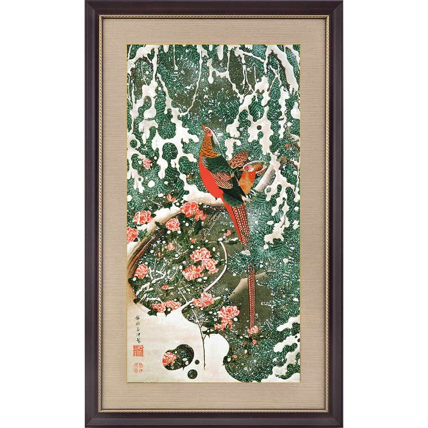 雪中錦鶏図 額装 伊藤若冲 カラー複製絵画コレクション 美術品