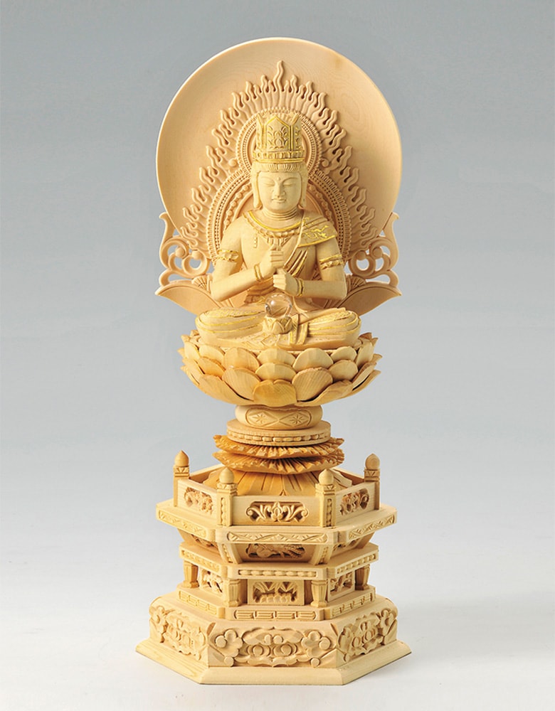 送料無料　作家物『翠』在銘手彫り黄楊拓殖材細密彫刻大日如来座像高さ25.5ｃｍ 送料無料 作家物『翠』在銘手彫り黄楊拓殖材細密彫刻大日如来