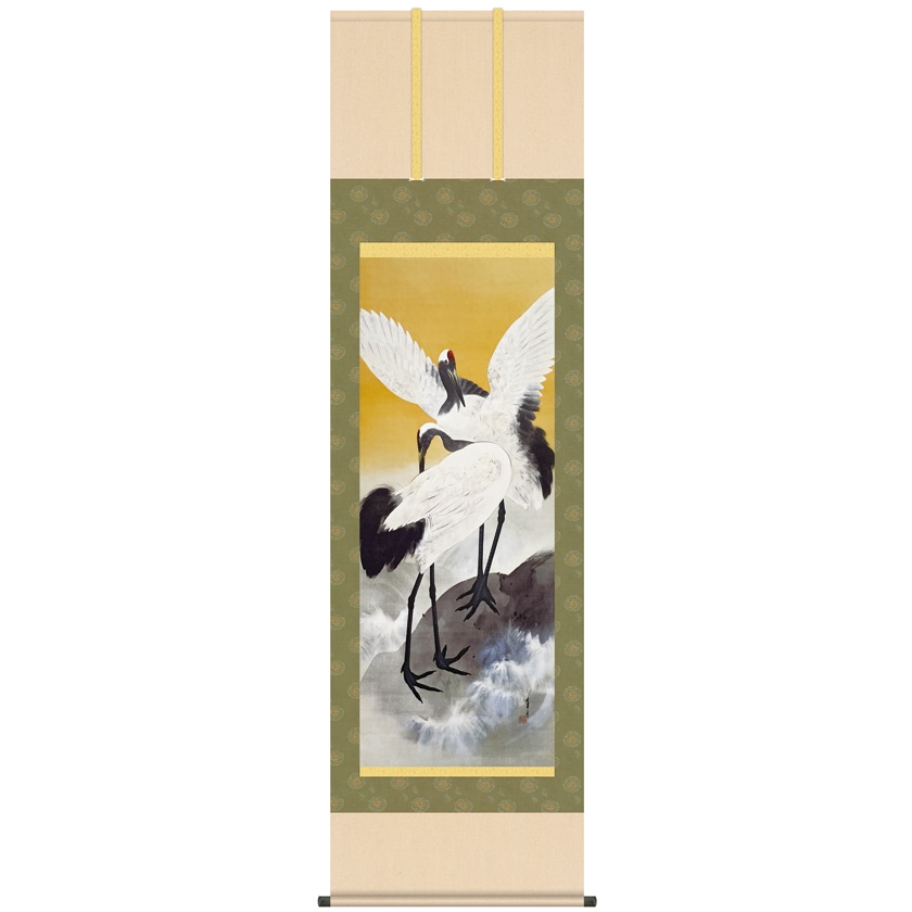 渡辺省亭『十二ケ月花鳥画』1月 海上の鶴 額【ポイント5％還元