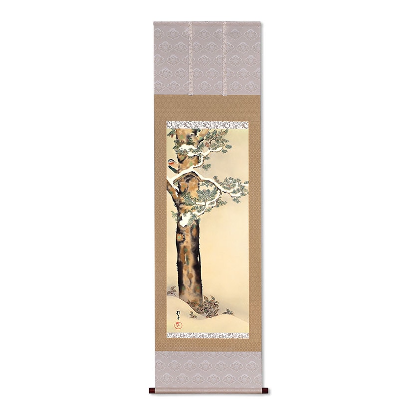 酒井抱一 「十二か月花鳥図」 十二月 「檜に啄木図」 複製掛軸