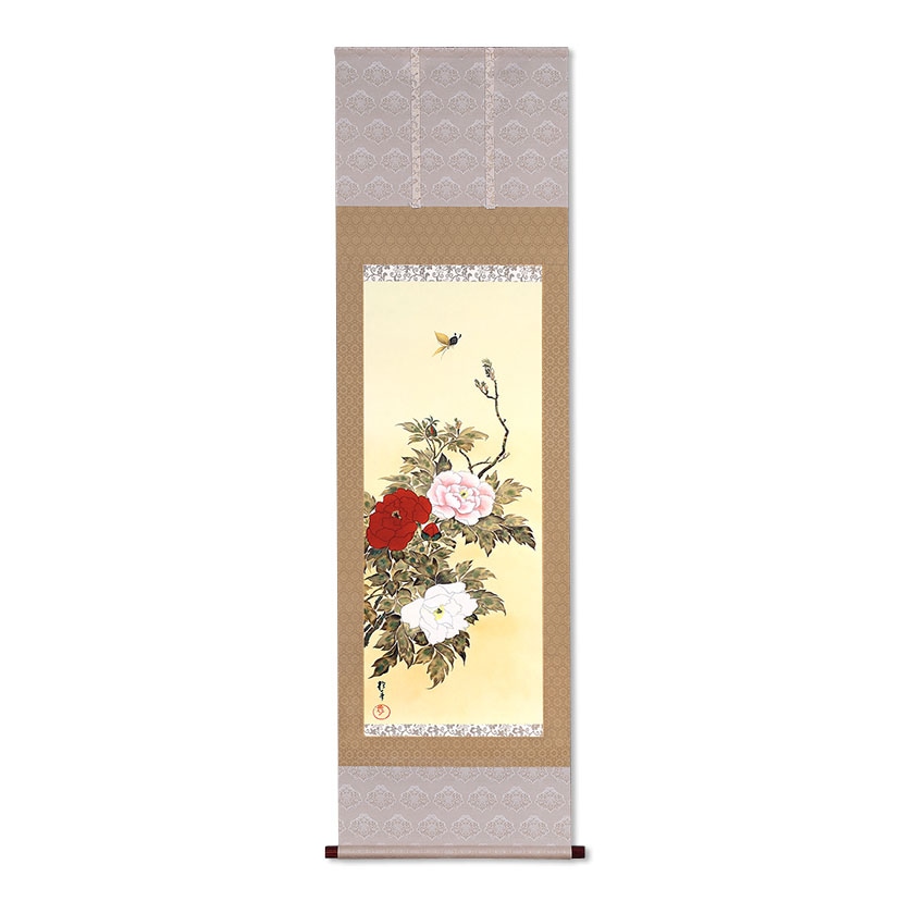 酒井抱一 「十二か月花鳥図」 四月 「牡丹に蝶図」 複製掛軸【ポイント