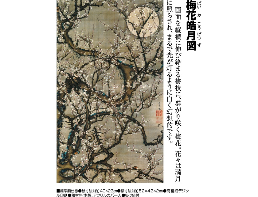 伊藤若冲 動植綵絵 梅花皓月図 額 美術品 インテリア レプリカ グッズ