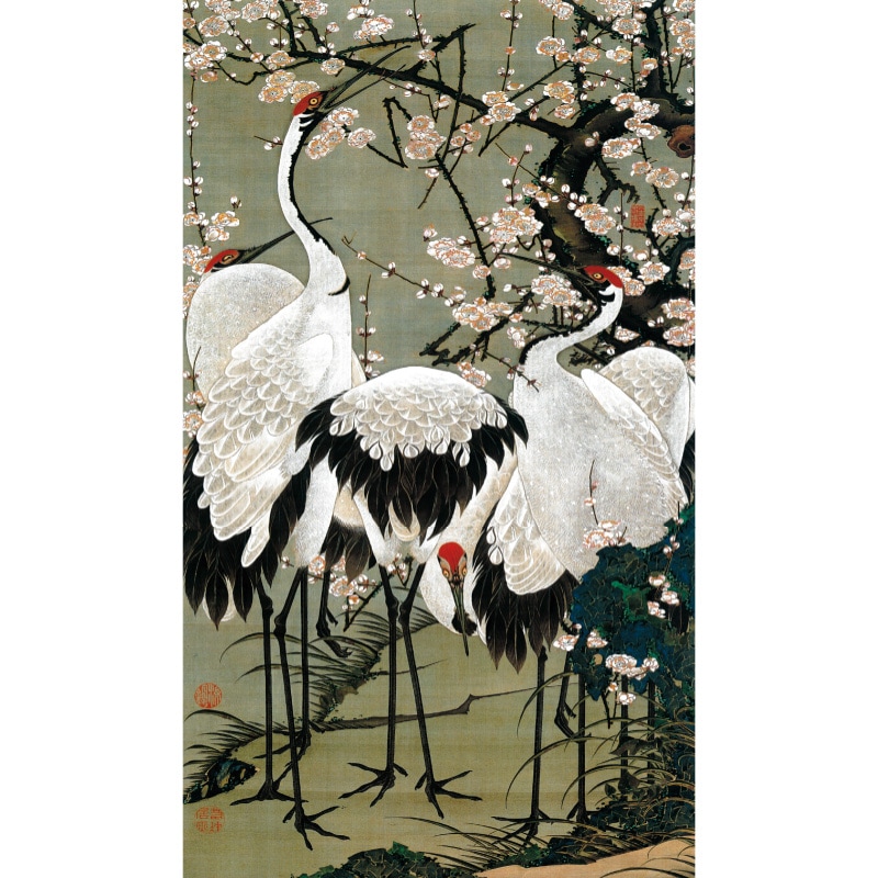 伊藤若冲 動植綵絵 梅花群鶴図 額 美術品 インテリア レプリカ グッズ