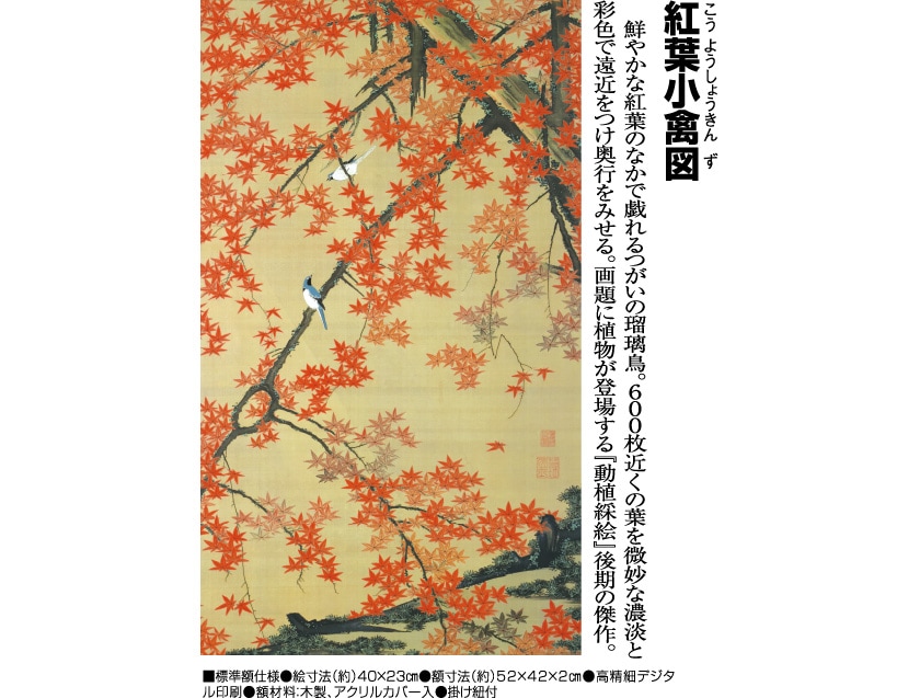 紅葉小禽図　伊藤若冲　掛軸 紅葉小禽図 （伊藤若冲『動植綵絵』複製額装・掛軸コレクション