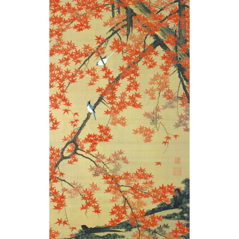 伊藤若冲 動植綵絵 桃花小禽図 掛軸 美術品 インテリア レプリカ