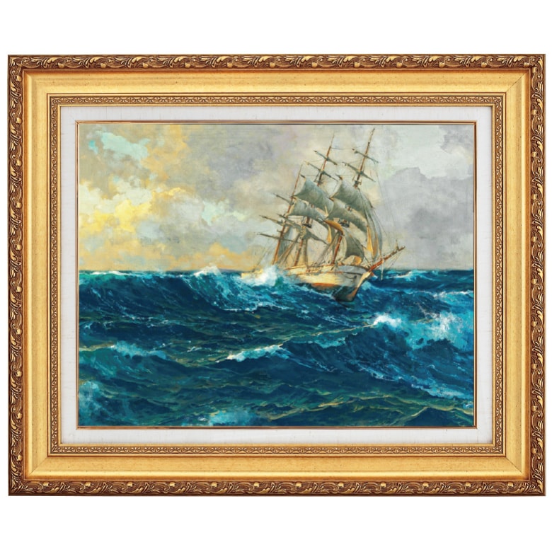 公海上の3本マスト帆船』 ディーマー 10号 立体複製名画 額装付 海洋画