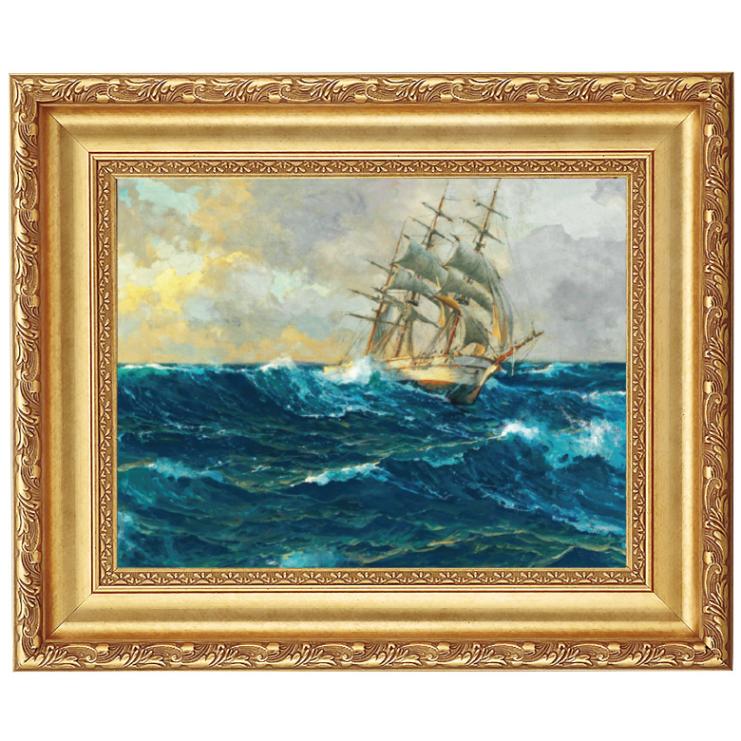 公海上の3本マスト帆船』 ディーマー 4号 立体複製名画 額装付 海洋画