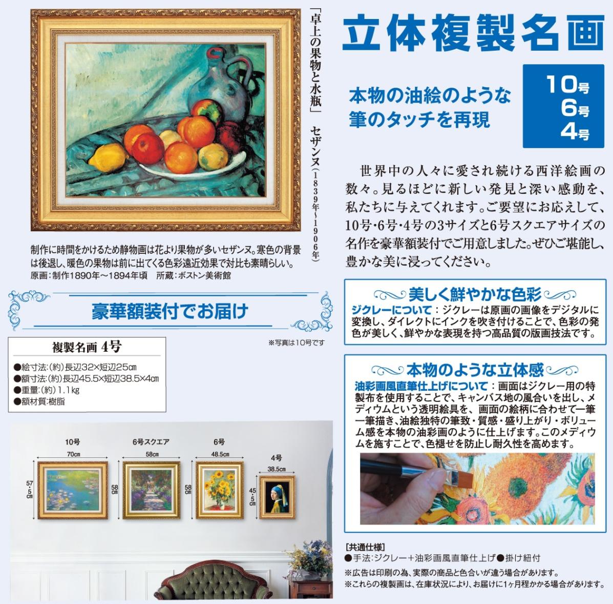 卓上の果物と水差し』 セザンヌ 4号 立体複製名画 額装付