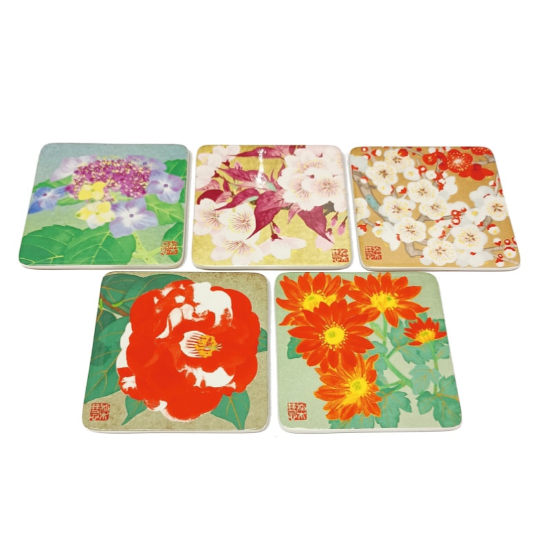 【レアなコースター付　本屋さんで買うよりも断然はるかにお得！】メダリスト♡ 陶製コースター『四季の花々』 森田りえ子 | 彫刻・美術・工芸品