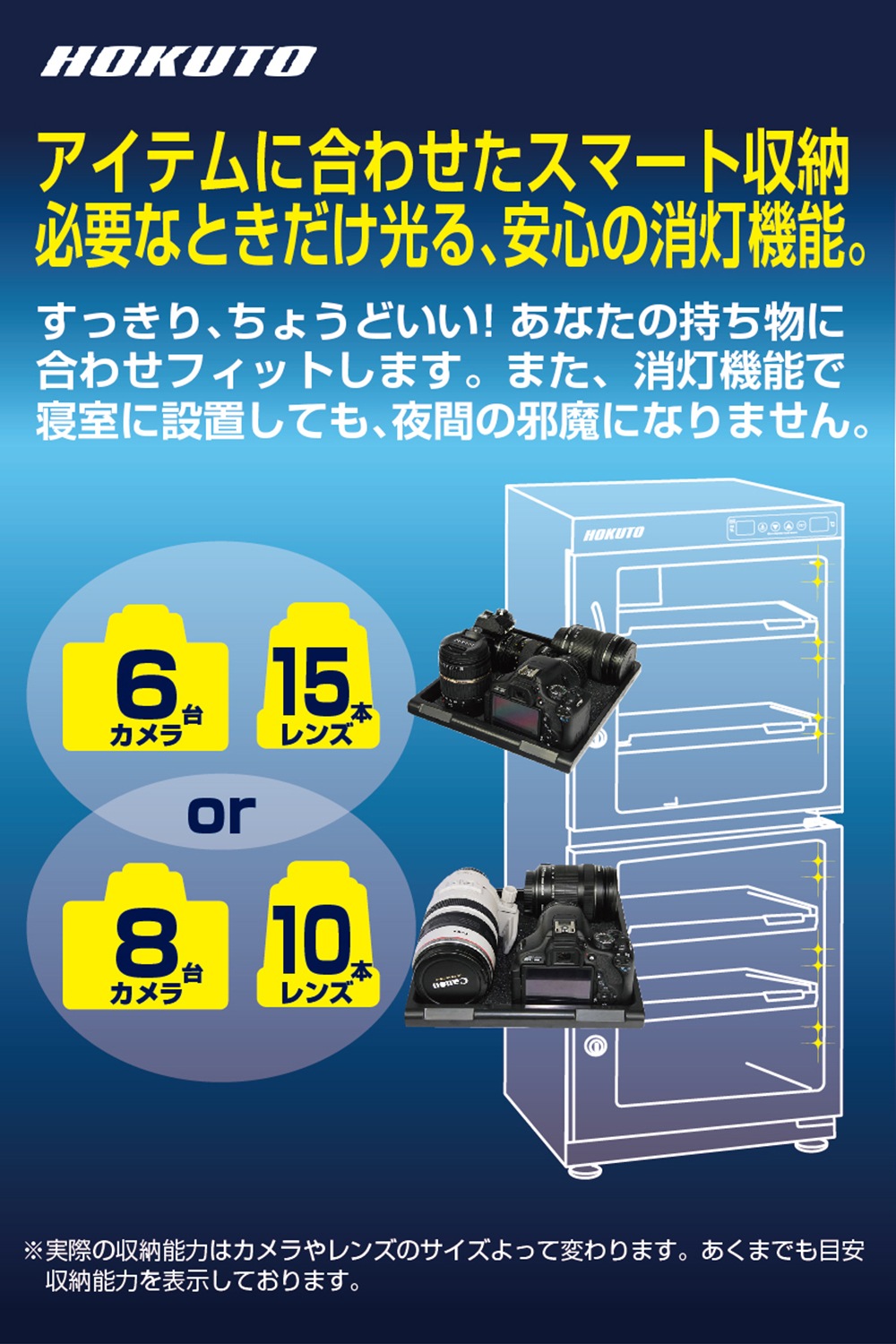 HP-132EX】HOKUTO 防湿庫 132L｜高精度湿度センサー・全自動除湿