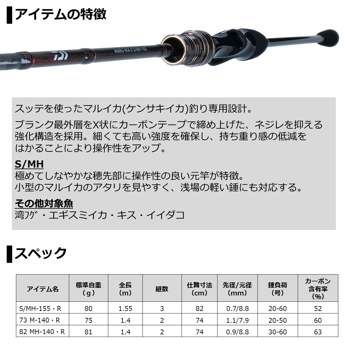 Daiwa マルイカ X 82 MH-140-R 船竿 ダイワ マルイカ X 82 MH-140・R (船竿) | 船竿M『船竿