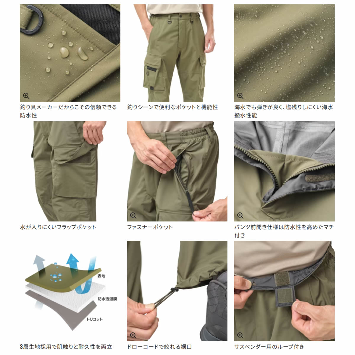 シマノ 25 ESレインパンツ 03 ダークカーキ RA-024Y (レインウェア