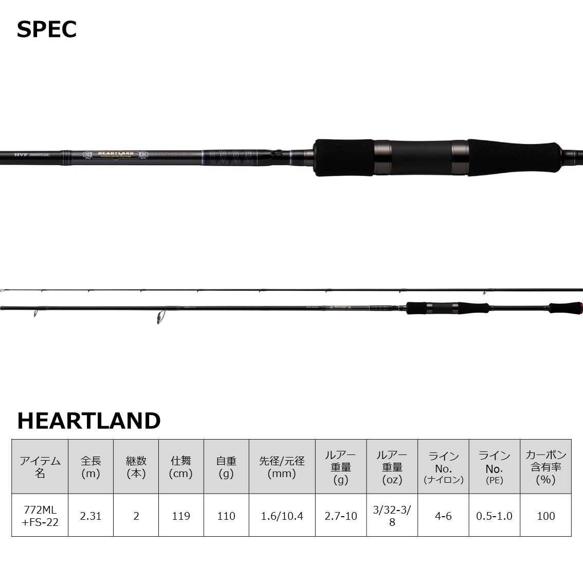Daiwa ハートランドHL 772ML+FS-2Z バスロッド 77インチ ダイワ ハートランド HL772ML+FS-22 (ブラックバスロッド) | バス