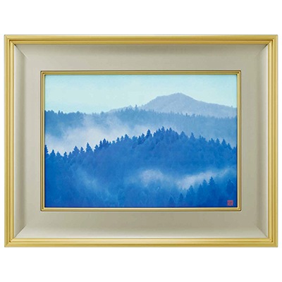 値下げ】風景画 油絵 東山魁夷 朝の山雲 F8 額付き 手描き 肉筆