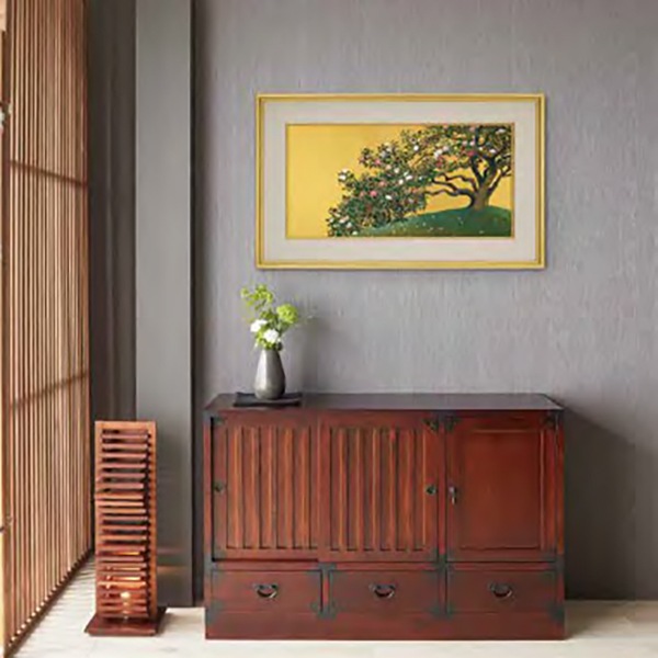 美品 掛け軸 速水御舟筆「黄蜀葵ニ胡蝶」リトグラフ 太巻き付 名画 美品 掛け軸 速水御舟筆「黄蜀葵ニ胡蝶」リトグラフ 太巻き付