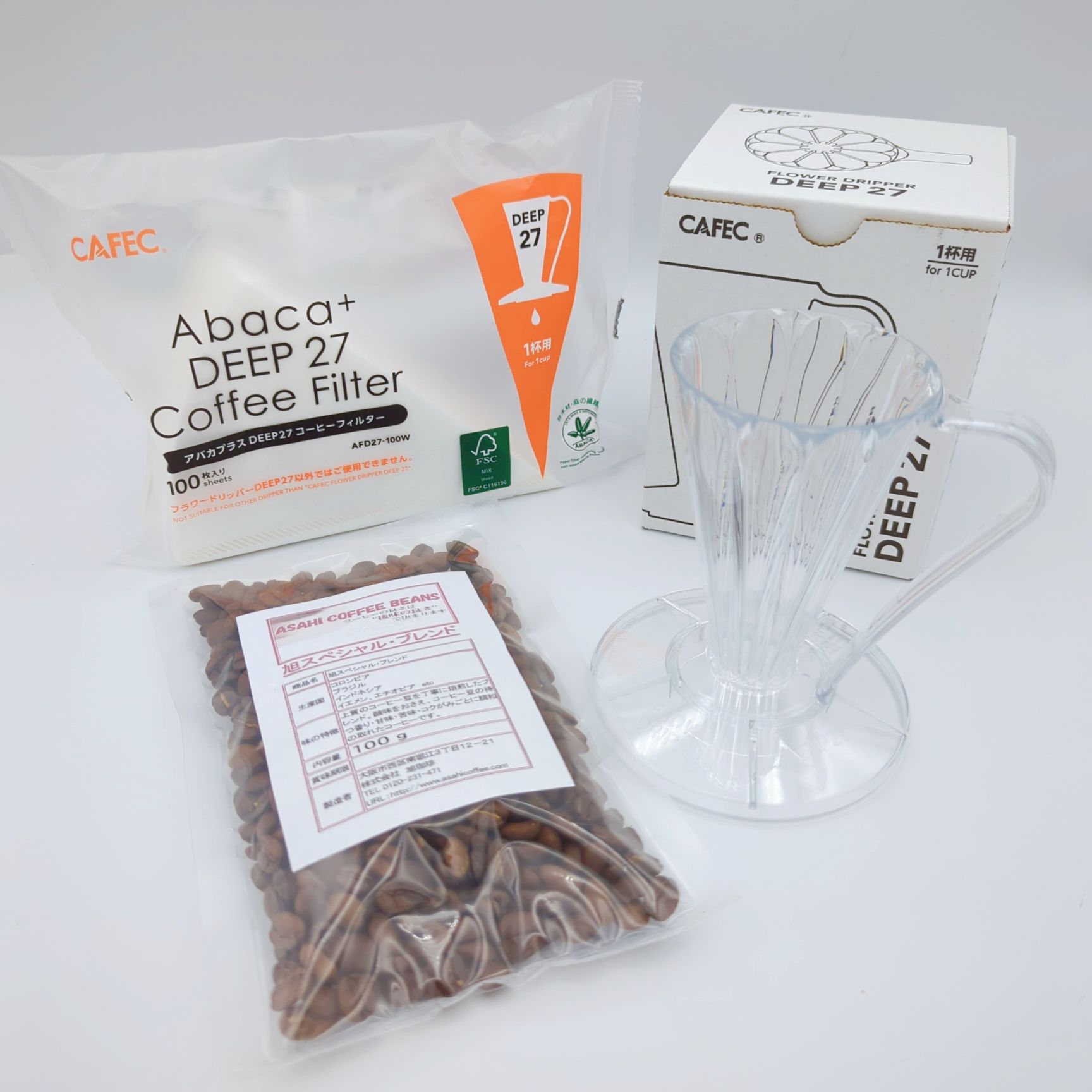 送料無料　コーヒー豆セット　三洋産業　フラワードリッパー　DEEP27 クリア 〈1杯用〉FDD-27  ディープドリッパー　トライタン樹脂製 1杯用　アバカプラス　　デイープ27   コーヒーフィルターセット　  MADE IN JAPAN  CAFEC　カフェク