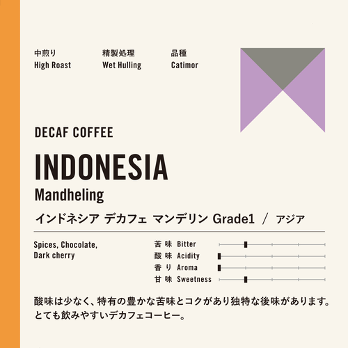 カフェインレス　インドネシア　マンデリンＧ１  デカフェ
