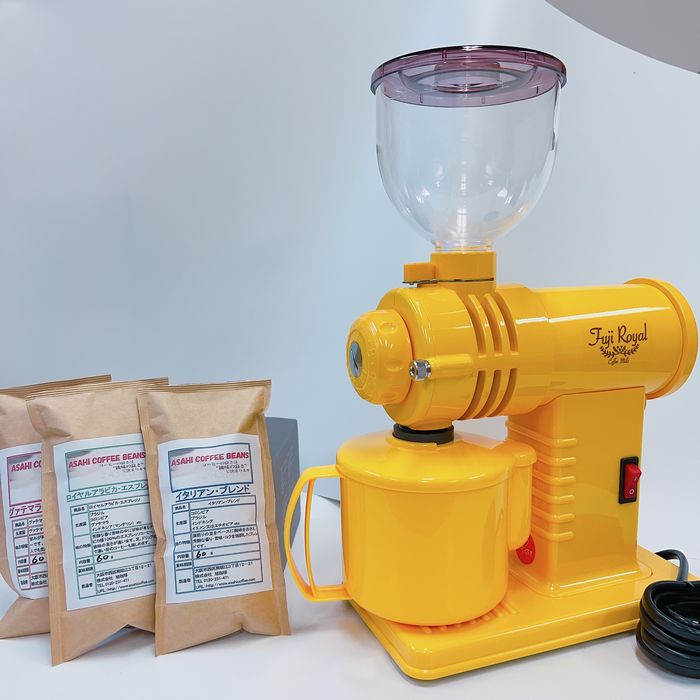 送料無料 カット臼タイプ (エスプレッソ用) コーヒー豆 180g 付☆ 現行品　　FUJI・みるっこ (イエロー)カット臼 R-220　