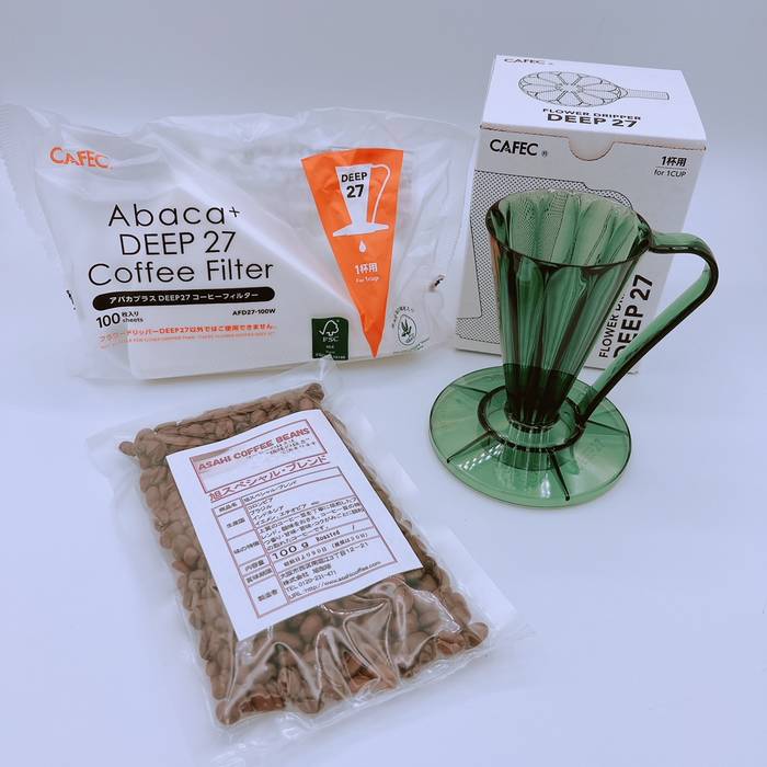 送料無料 豆セット 三洋産業 フラワードリッパー DEEP27 FDD-27CDG〈1杯用〉 クリアダークグリーン ディープドリッパー トライタン樹脂製 1杯用 アバカプラス デイープ27 MADE IN JAPAN CAFEC カフェク