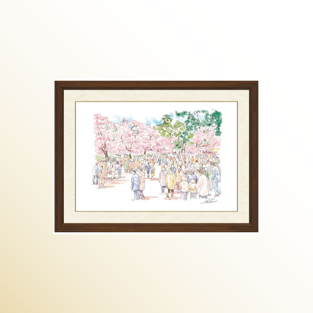 額装入りイラスト　C-06 （昭和42年）弘前公園の観桜会