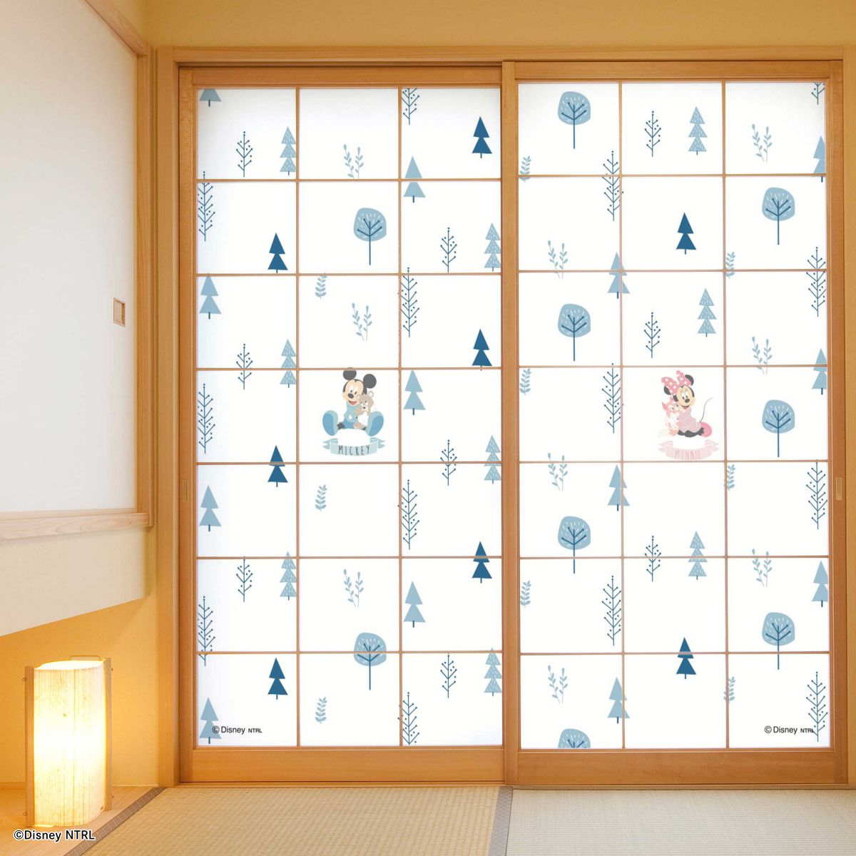 ディズニーキャラクター 障子紙 ミッキー＆ミニー 森の散歩  NTLD-016S のりで貼るタイプ 幅約92cm×長さ約182cm 2枚1組 アサヒペン