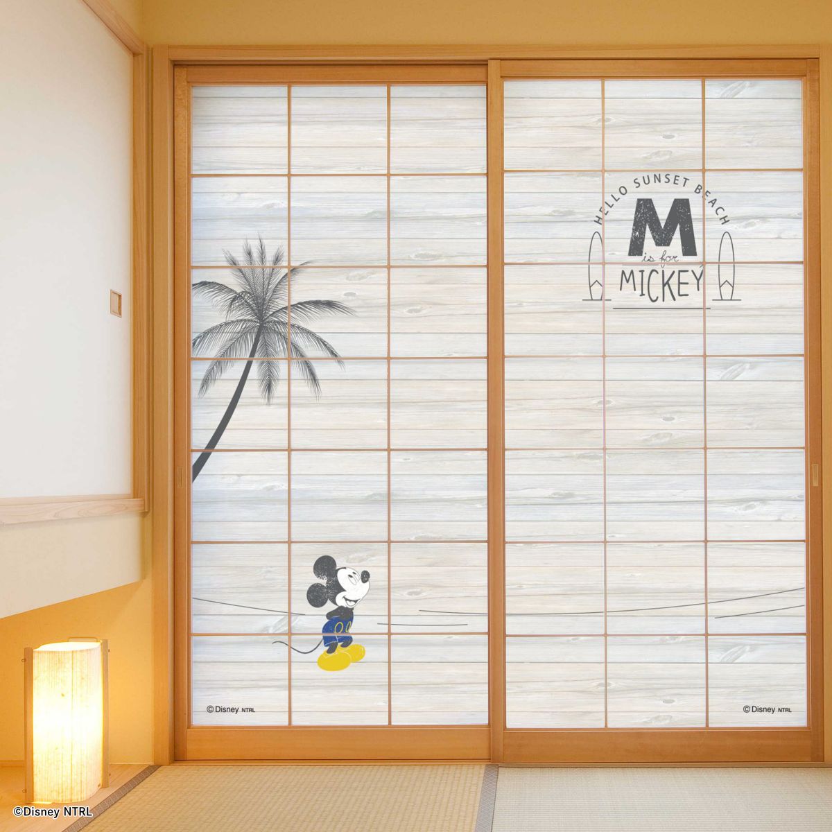 ディズニーキャラクター 障子紙 ミッキー ビーチ  NTLD-019S のりで貼るタイプ 幅約92cm×長さ約182cm 2枚1組 アサヒペン
