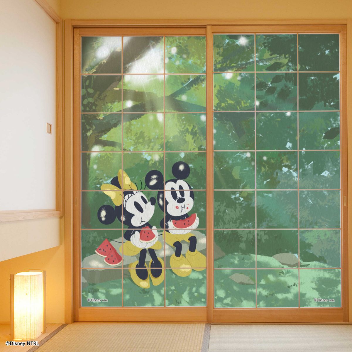 ディズニーキャラクター 障子紙 ミッキー＆ミニー 夏  NTLD-021S のりで貼るタイプ 幅約92cm×長さ約182cm 2枚1組 アサヒペン