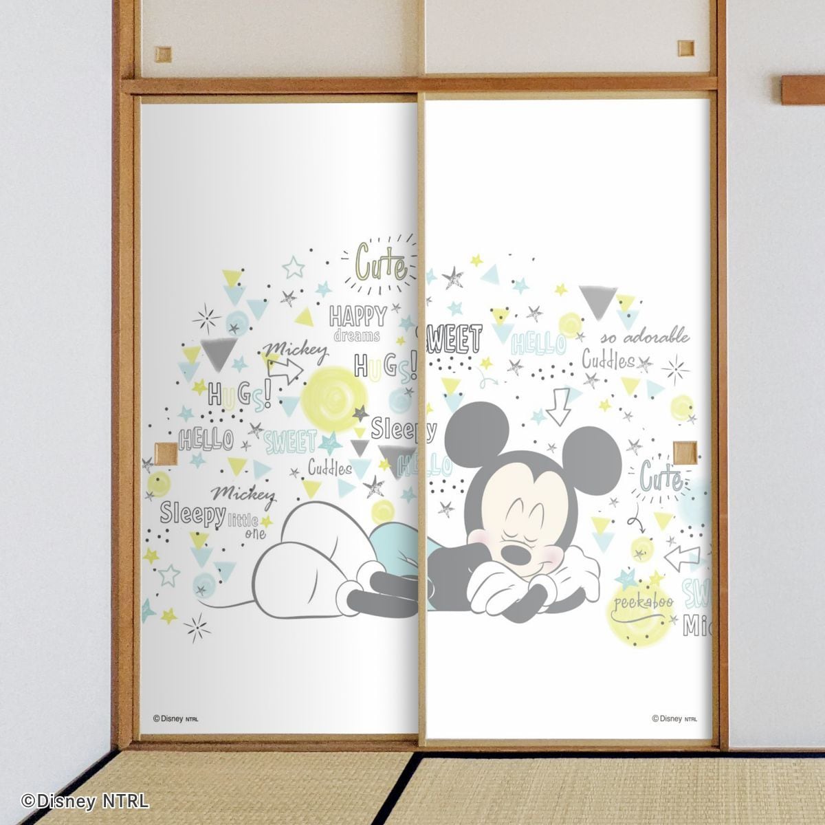 ディズニーキャラクター ふすま紙 ミッキー お昼寝  NTLD-015F 水で貼るタイプ 再湿 襖紙 幅約92cm×長さ約182cm 2枚1組 アサヒペン