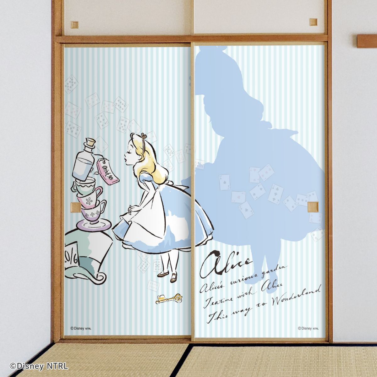 ディズニーキャラクター ふすま紙 ふしぎの国のアリス NTLD-028F 水で貼るタイプ 再湿 襖紙 幅約92cm×長さ約182cm 2枚1組 アサヒペン