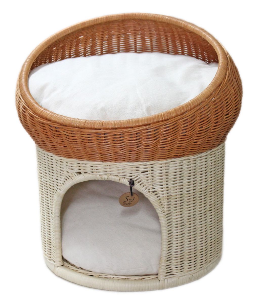 ペット用ハウスベッド ラタンマッシュルームハニーナチュラル 猫用 推奨体重~6kgまで 44×35×33.5cm
