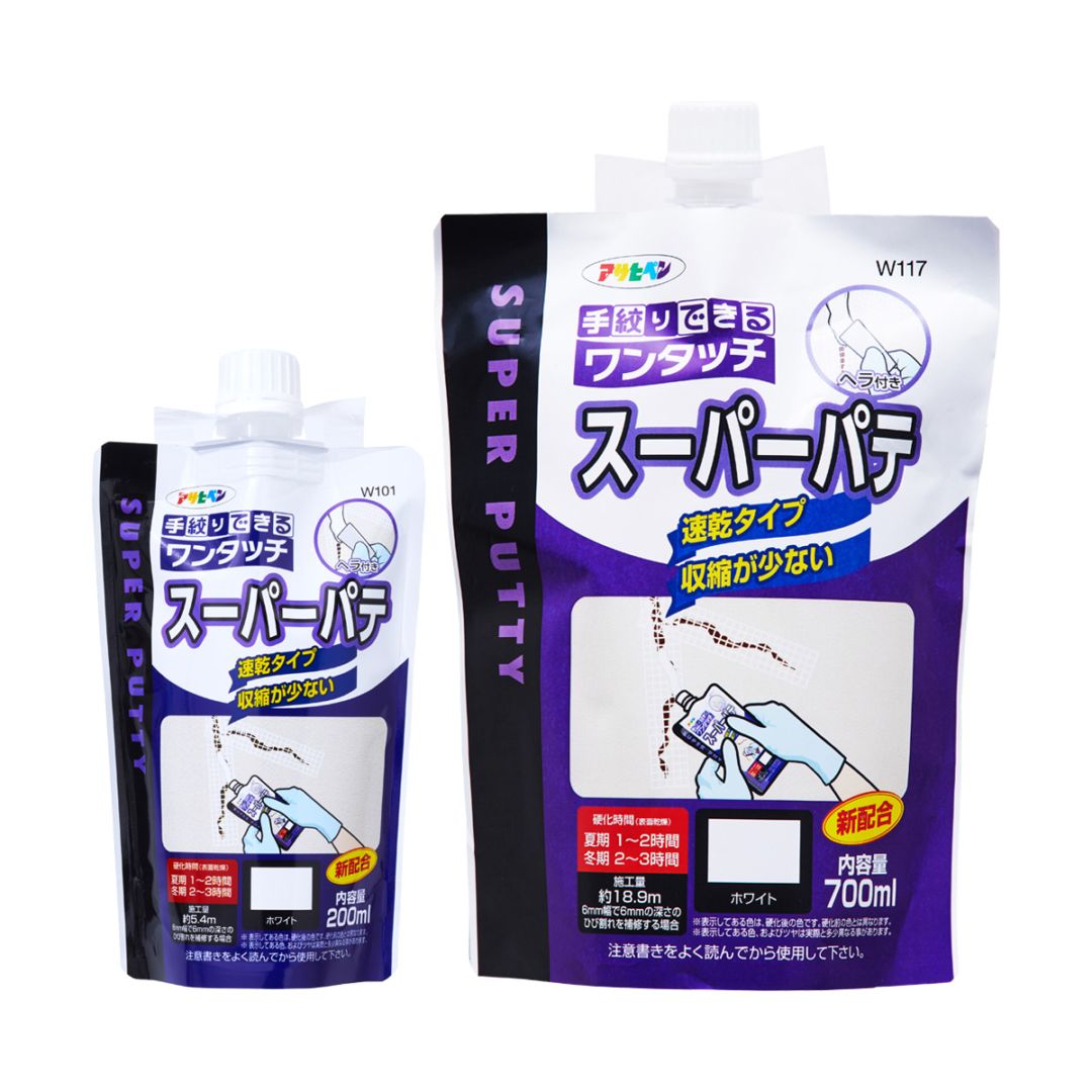 ワンタッチ スーパーパテ 200ml 700ml 補修材 屋内外の壁面（石膏、漆喰、モルタル、木部）などのひび割れ・釘穴の補修に