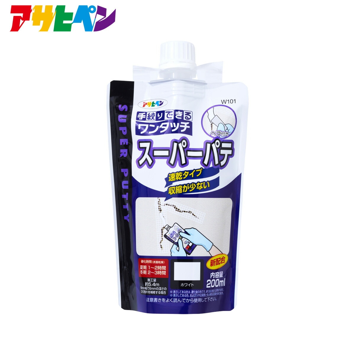 ワンタッチ スーパーパテ 200ml 補修材 屋内外の壁面（石膏、漆喰、モルタル、木部）などのひび割れ・釘穴の補修に