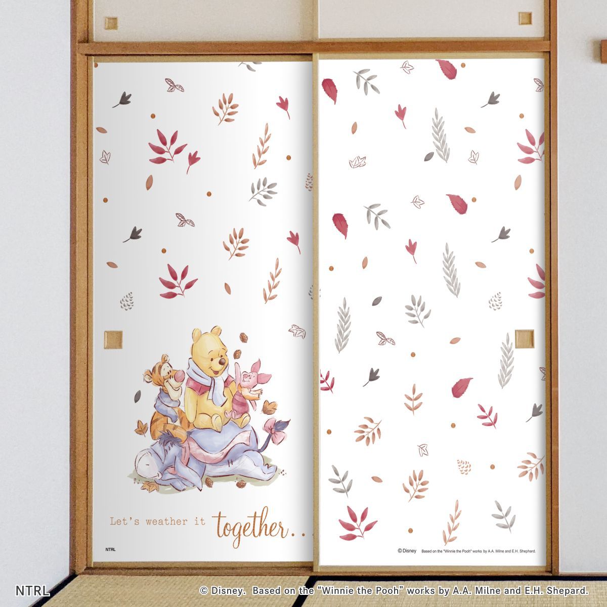 くまのプーさん ディズニーキャラクター ふすま紙  オータム  NTLWP-001F 水で貼るタイプ 再湿 襖紙 幅約92cm×長さ約182cm 2枚1組 アサヒペン