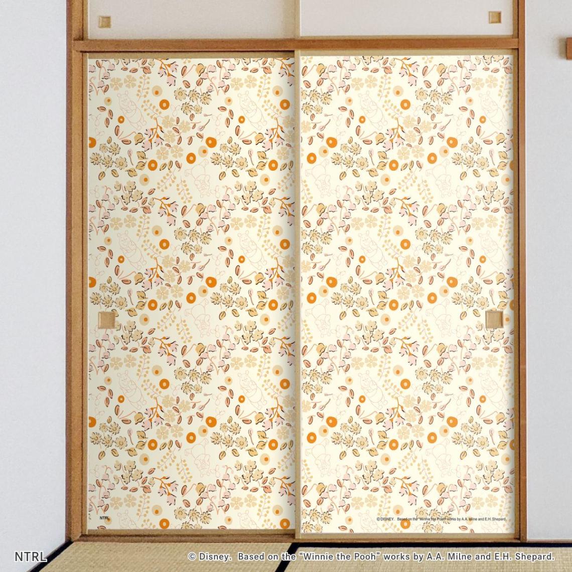 くまのプーさん ディズニーキャラクター ふすま紙  ボタニカル  NTLWP-010F 水で貼るタイプ 再湿 襖紙 幅約92cm×長さ約182cm 2枚1組 アサヒペン