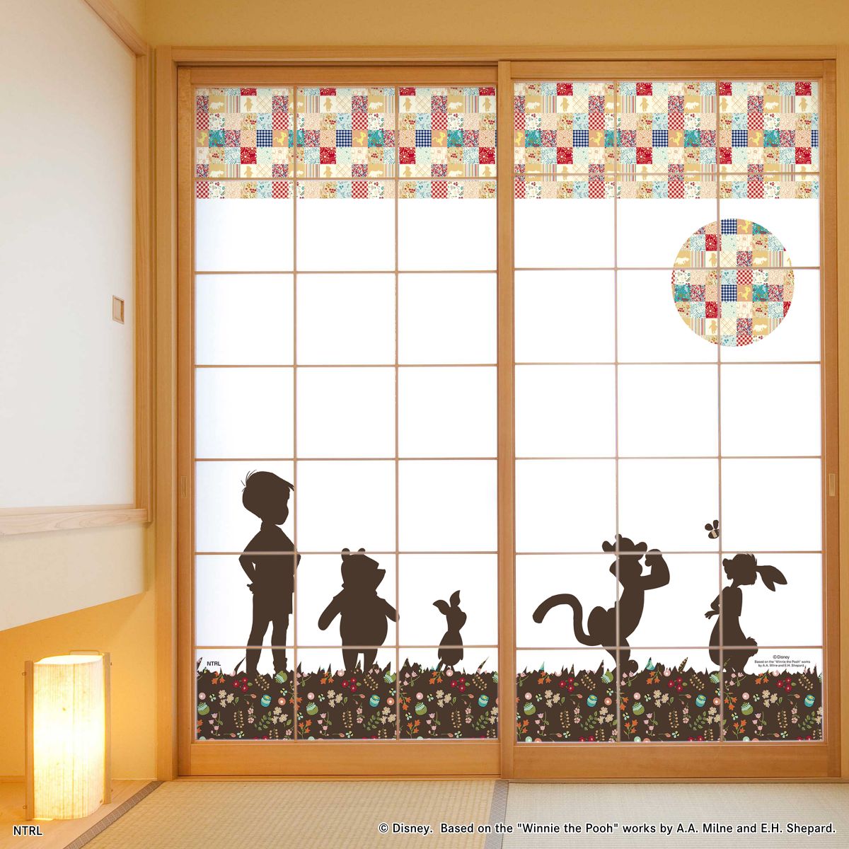 くまのプーさん ディズニーキャラクター 障子紙  パッチワーク仲間たち  NTLWP-008S のりで貼るタイプ 幅約92cm×長さ約182cm 2枚1組 アサヒペン